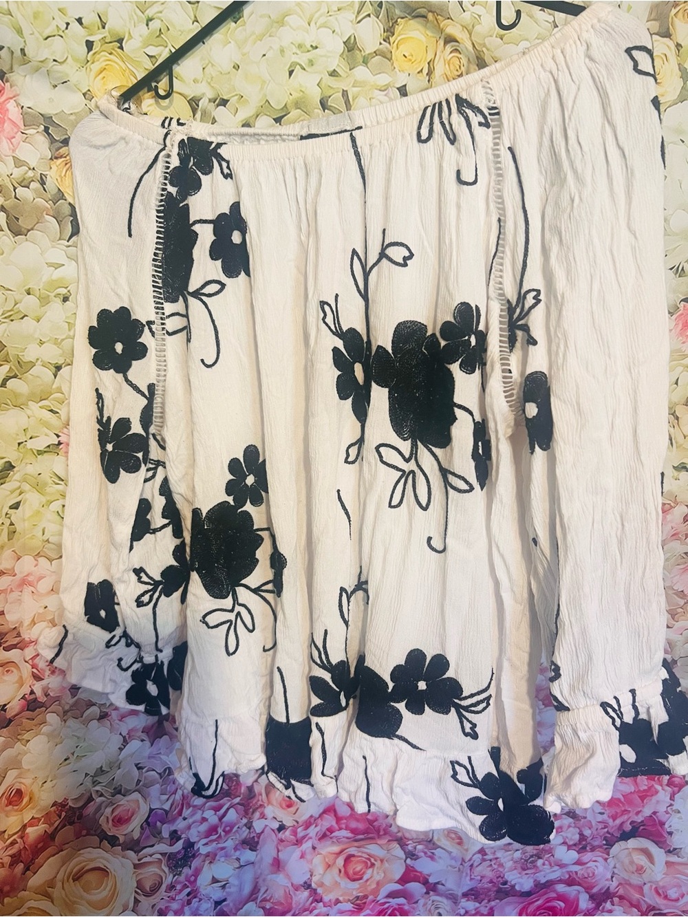 White Floral Off-Shoulder Boho Top